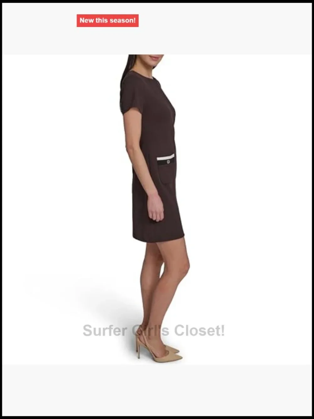 Women's Short Sleeve Crew Neck Shift Dress with Hip Pockets